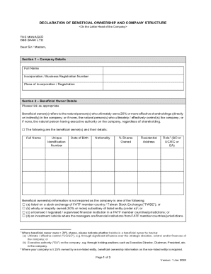 Declaration of Beneficial Ownership and Company Structure