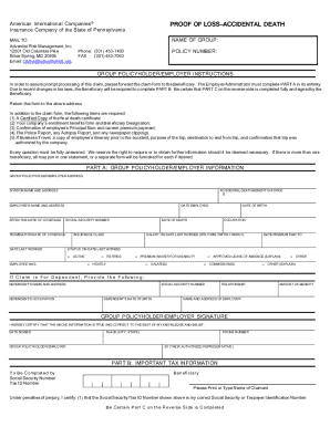 Proof of Loss—Accidental Death Form