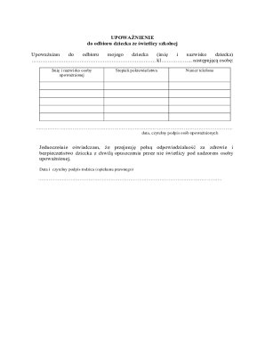 Authorization to Pick Up Child from School Club