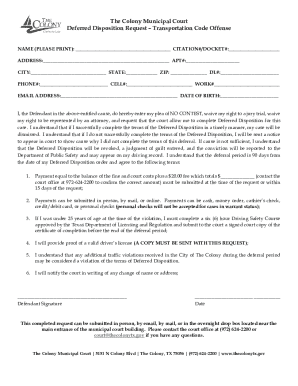 Deferred Disposition Request – Transportation Code Offense