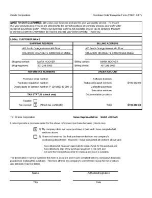Oracle Purchase Order Exception Form