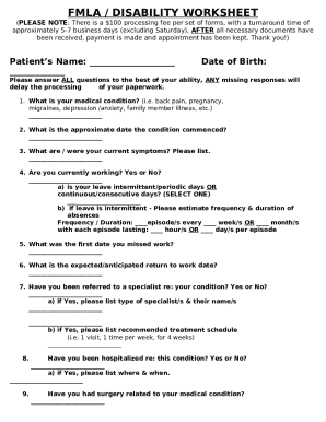 FMLA Disability Worksheet