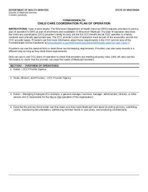 Wisconsin Child Care Coordination Plan of Operation