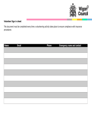 Volunteer Sign In Sheet
