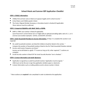 School Meals and Summer EBT Application Checklist