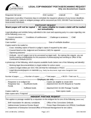 Legal Copy/Indigent Postage/Scanning Request Form