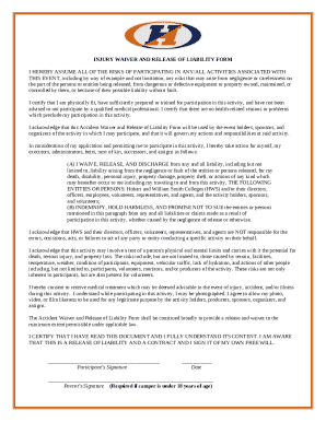 Injury Waiver and Release of Liability Form