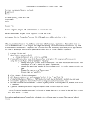 NIH Competing Renewal R01 Cover Page