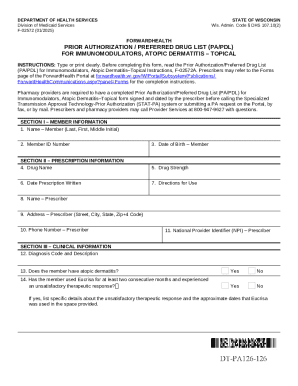 Wisconsin Prior Authorization Form for Immunomodulators