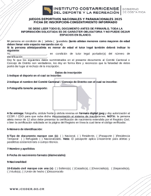 Costa Rica National and Paranational Sports Games Registration Form