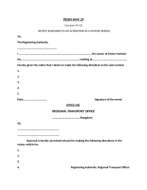 Notice for Motor Vehicle Alteration