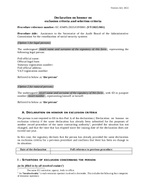 EU Declaration on Honour on Exclusion Criteria