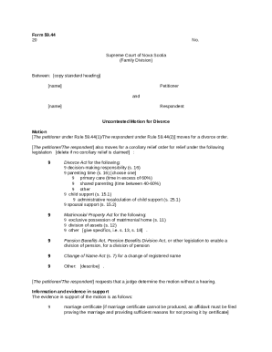 Uncontested Motion for Divorce Form 59.44