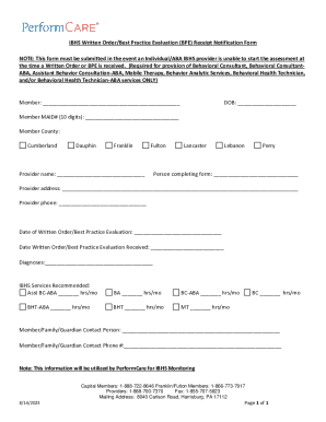 IBHS Written Order/BPE Receipt Notification Form