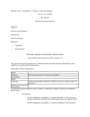 Personal Injuries Appearance and Defence