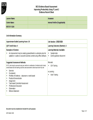 BCS Evidence Based Assessment Form