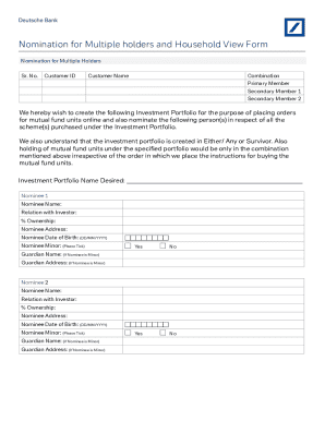Nomination for Multiple Holders and Household View Form