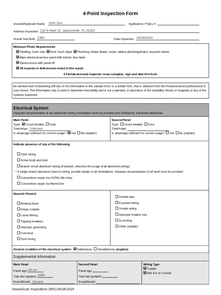 Florida 4-Point Inspection Form - Blank Fillable Template | Fill Out ...
