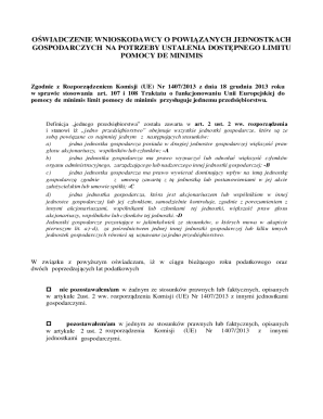 Declaration of Affiliated Business Units for De Minimis Aid