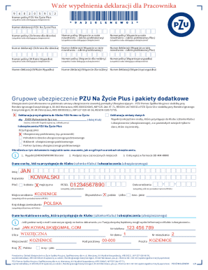 PZU Na Życie Plus Declaration Form