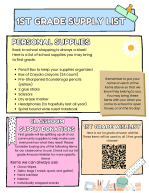 1st Grade Supply List