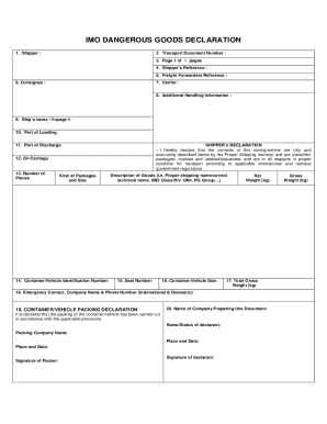IMO Dangerous Goods Declaration
