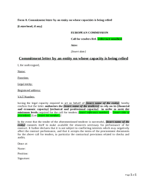 Commitment Letter for Tender Capacity