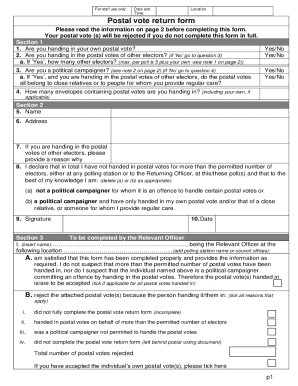 Postal Vote Return Form