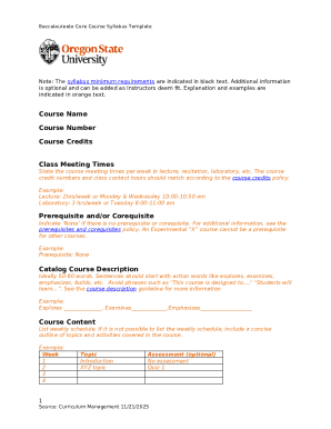 Baccalaureate Core Course Syllabus Template
