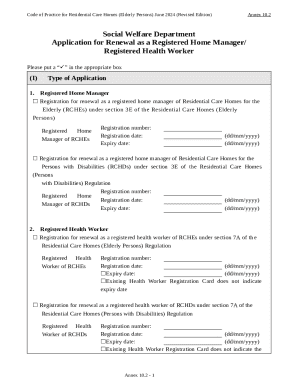 Application for Renewal as a Registered Home Manager/Registered Health Worker