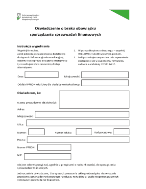 Oświadczenie o braku obowiązku sporządzania sprawozdań finansowych