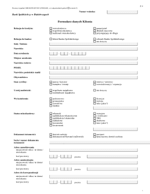 Bank Spółdzielczy Client Data Form