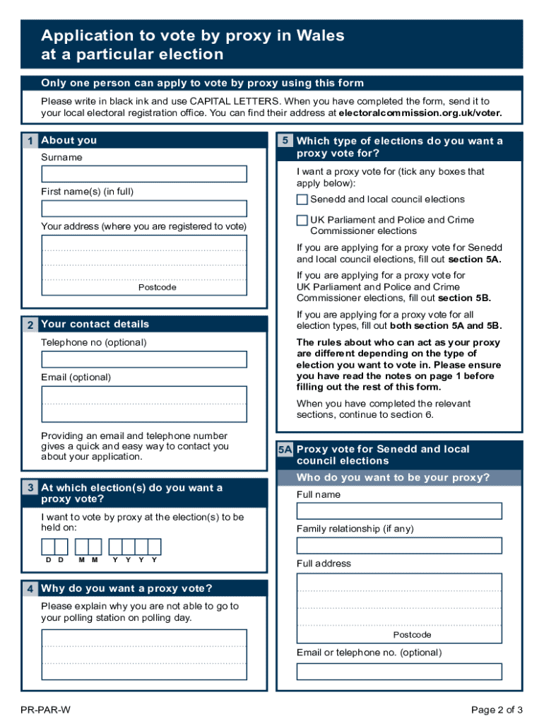 Wales Proxy Vote Application Form - Blank Fillable Template | Fill Out ...
