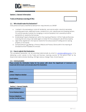 Cayman Islands Trade and Business Licensing Declaration