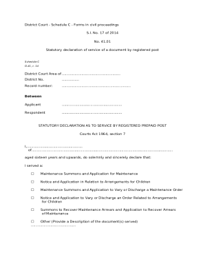 Statutory Declaration of Service by Registered Post