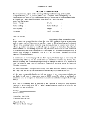 Letter of Indemnity for Cargo