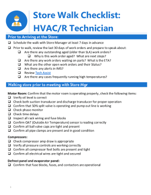 Store Walk Checklist for HVAC/R Technician