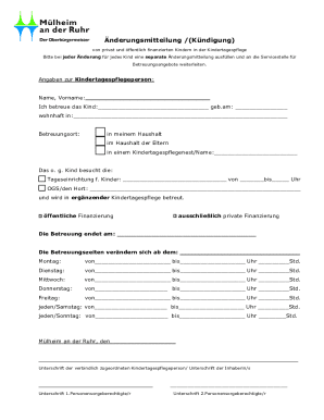 Kindertagespflege Change Notice Form