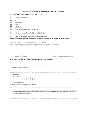 Qualification Card for Vacation Participant