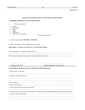 Polish Vacation Participant Qualification Card