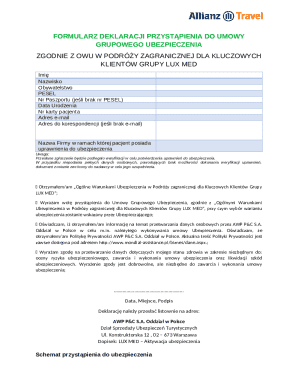 Formularz Deklaracji Przystąpienia do Umowy Grupowego Ubezpieczenia