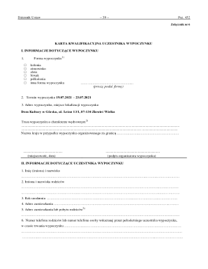 Polish Vacation Participant Qualification Card