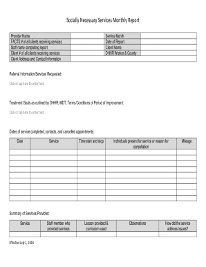 Socially Necessary Services Monthly Report