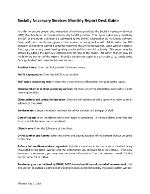 Socially Necessary Services Monthly Report