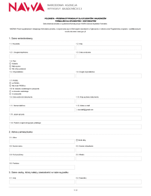 Polonia Stypendialny Form for Students and Doctoral Candidates
