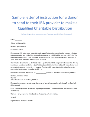 Letter of Instruction for IRA Qualified Charitable Distribution