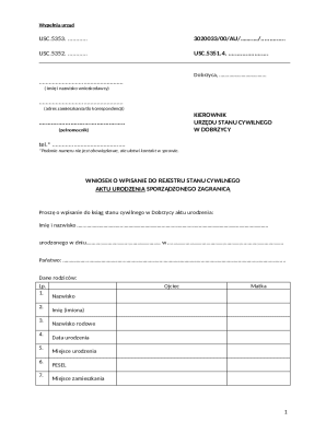 Poland Birth Record Registration Form