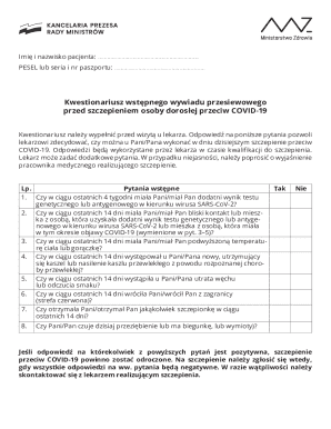 COVID-19 Vaccination Screening Questionnaire