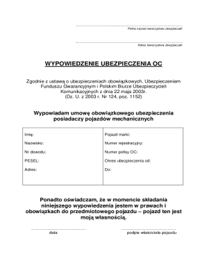 Polish Vehicle Insurance Cancellation Form