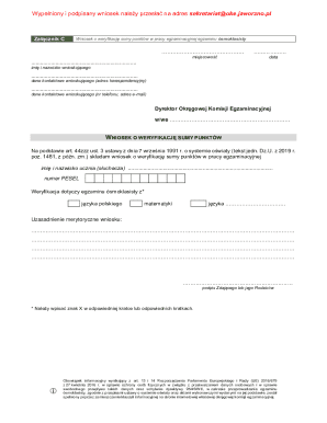 Application for Verification of Points in Eighth Grade Exam